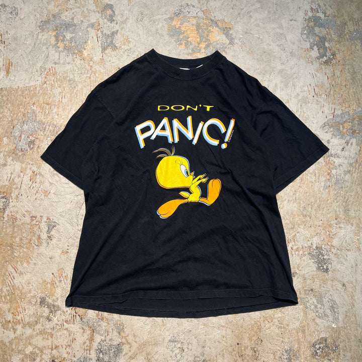 古着 ワーナーブラザーズ/ルーニー・テューンズ/トゥイーティー/DON'T PANIC!/ヴィンテージ シングルステッチ プリントTシャツ/サイズL-XL相当
