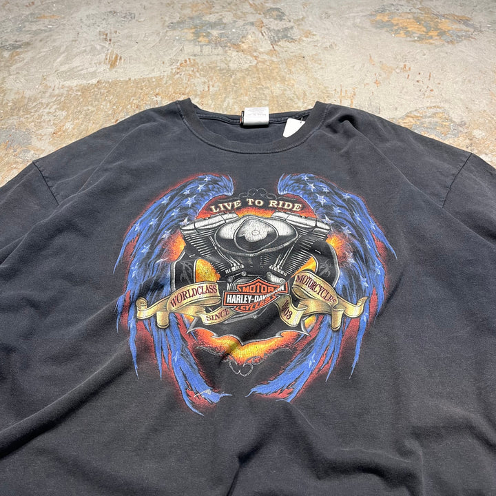 古着 USA製 Harley-Davidson/ハーレー ダビッドソン/hawkeye/LIVE TO RIDE/ワールドクラス モーターサイクルズ/プリントTシャツ サイズXXL
