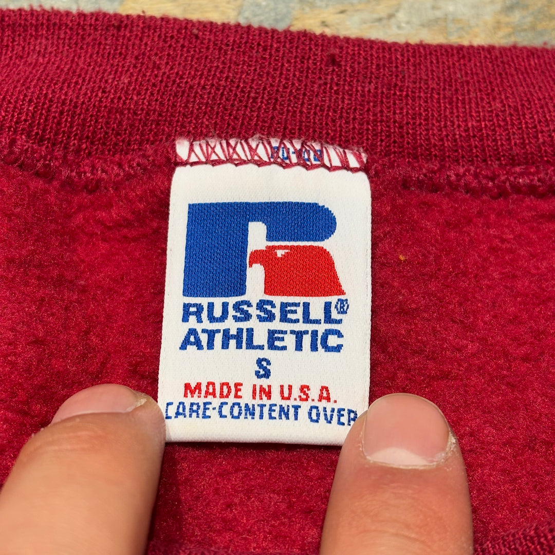 미국 80 년대에서 만든 중고 의류 ~ Russellathletic/Russell Athletic/One-Point 로고 승무원 넥 스웨트 셔츠/사이즈 S