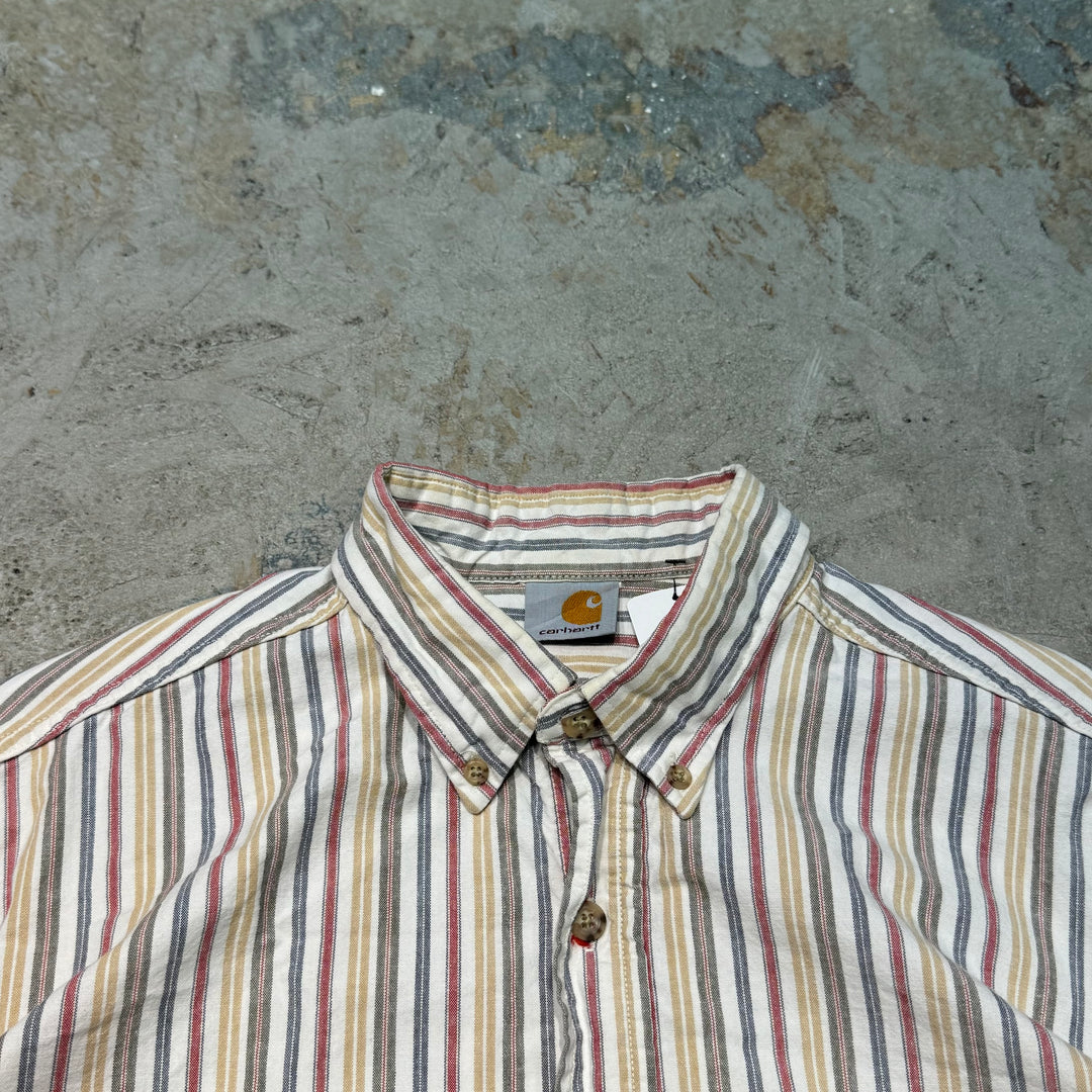 Used clothing carhartt/Carhartt/Button-down short sleeve shirt/Stripe pattern/Equivalent to size XL