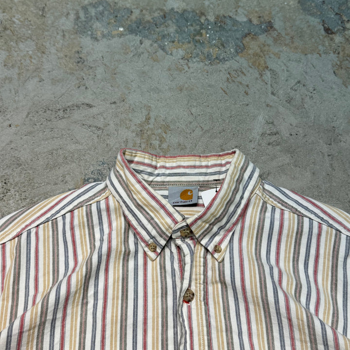 Used clothing carhartt/Carhartt/Button-down short sleeve shirt/Stripe pattern/Equivalent to size XL
