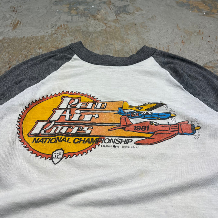 古着 81's リノ・エアレース 全国選手権/飛行機/ヴィンテージ シングルステッチ リンガーTシャツ/サイズM