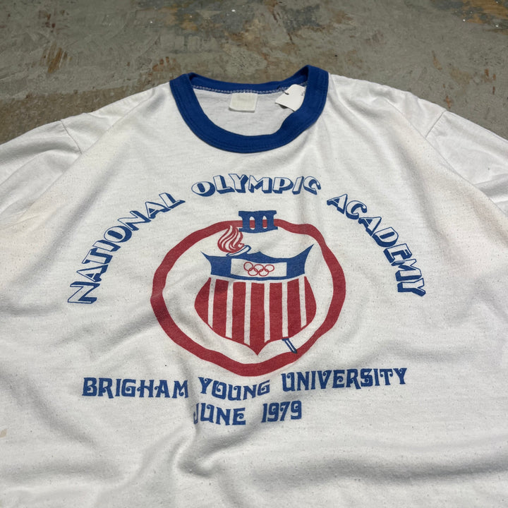 #4785 미국에서 만든 중고 의류 79의 종이 태그 올림픽 아카데미/빈티지 링거 티셔츠/사이즈 M