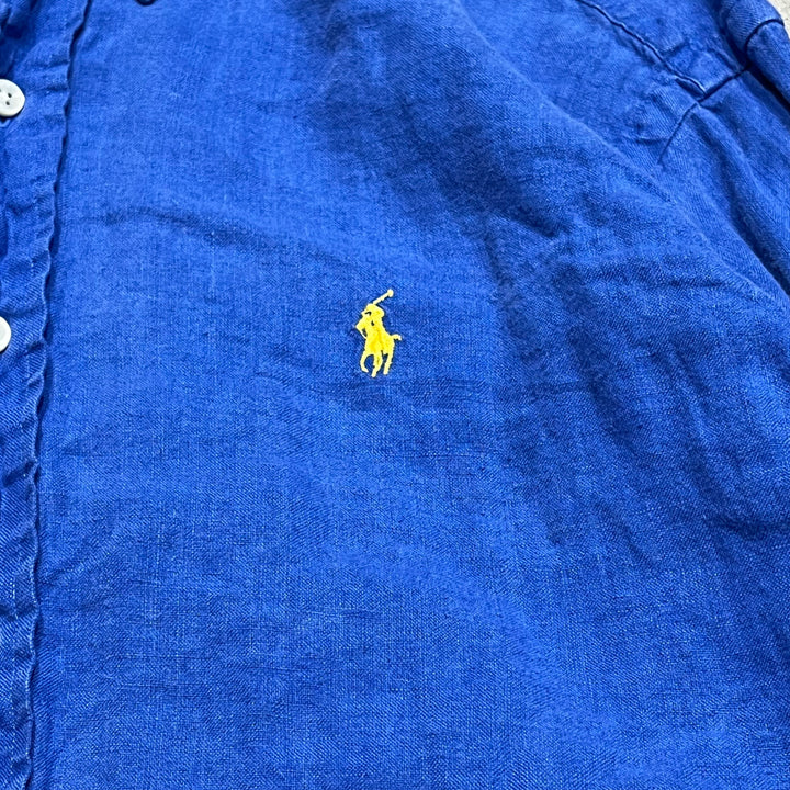 #4383 古着 Ralph Lauren/ラルフローレン/Long Sleeve Button Down Shirt /長袖ボタンダウンシャツ/Linen/リネン/サイズM
