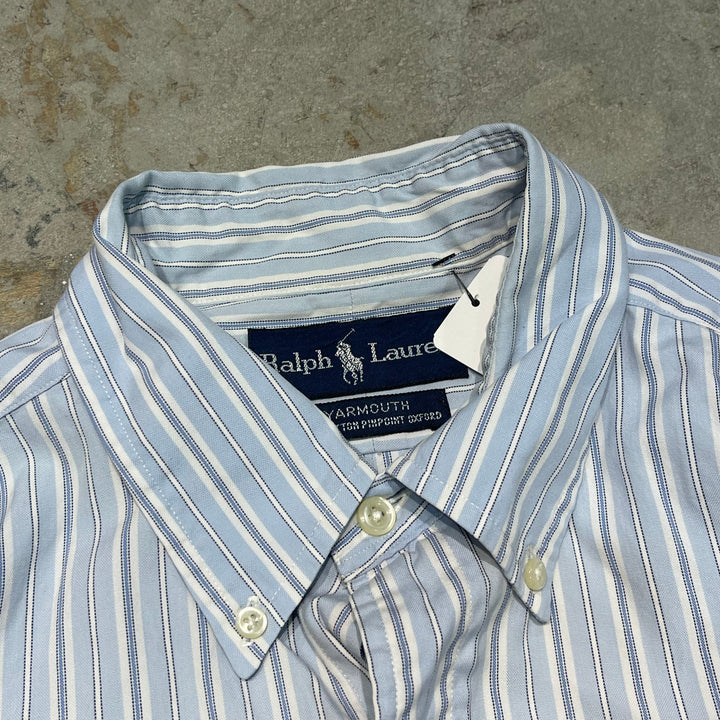 #4392 빈티지 Ralph Lauren/Long Sleeve Botton 다운 셔츠/긴 슬리브 버튼 다운 셔츠/스트라이프/Yarmouth/Size와 동등한 L