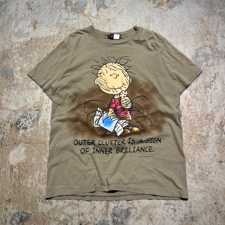 古着 90's PEANUTS/スヌーピー/チャーリーブラウン/「外側の乱雑さは内側の輝きの表れです」/ヴィンテージ シングルステッチ Tシャツ/サイズM
