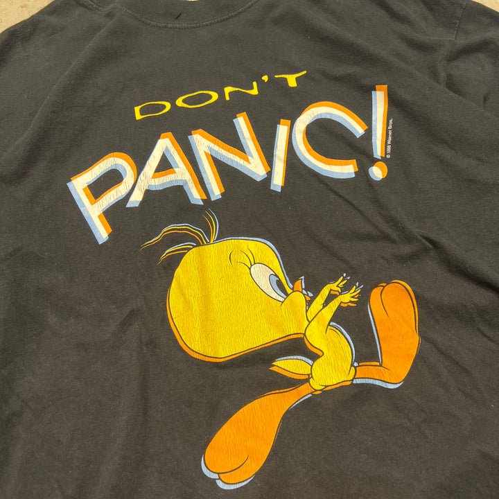 古着 ワーナーブラザーズ/ルーニー・テューンズ/トゥイーティー/DON'T PANIC!/ヴィンテージ シングルステッチ プリントTシャツ/サイズL-XL相当