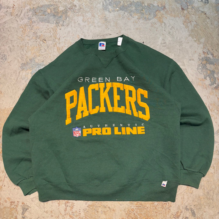 미국 80 년대에서 만든 중고 의류 ~ Russell Athletic/Russell Athletic/Green Bay Packers/NFL/Crew Neck Neck Sweatshirt/Size L