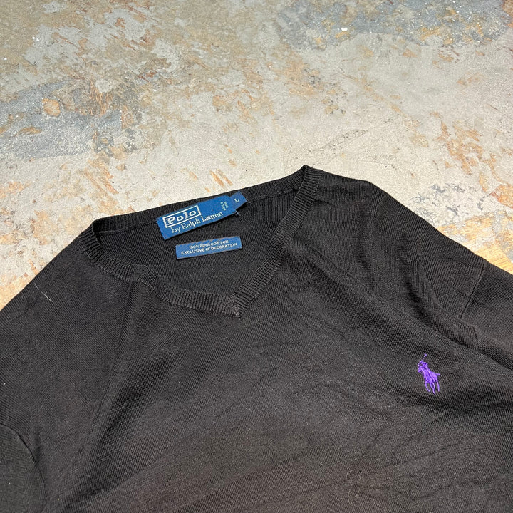 #3710 古着 POLO by Ralph Lauren/ラルフローレン / PIMA Cotton knit V Neck Sweatrer Shirts/ピマコットLンニットVネックセーター/サイズL