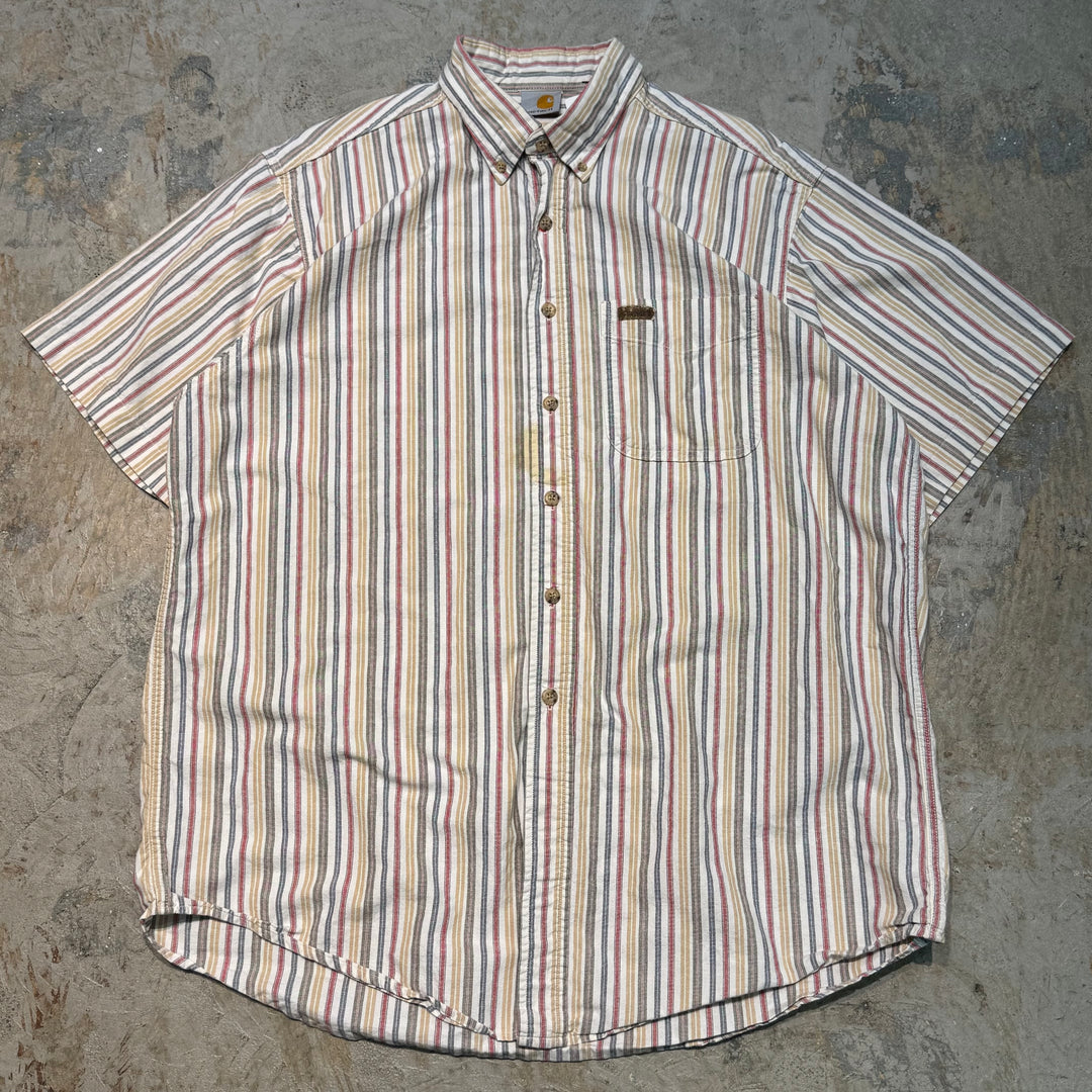 Used clothing carhartt/Carhartt/Button-down short sleeve shirt/Stripe pattern/Equivalent to size XL