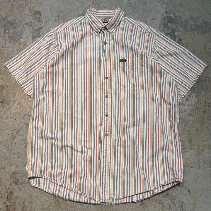 Used clothing carhartt/Carhartt/Button-down short sleeve shirt/Stripe pattern/Equivalent to size XL