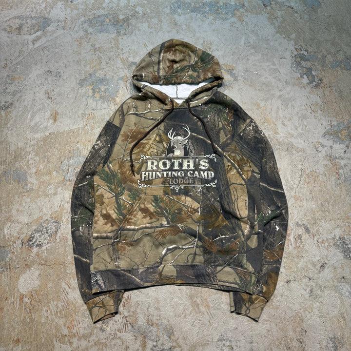 旧衣服RUSSELL OUTDOORS/ RUSSELL户外/ Real Tree Pattern Pull Over Parker /真实树图案套衫连帽衫/尺寸M