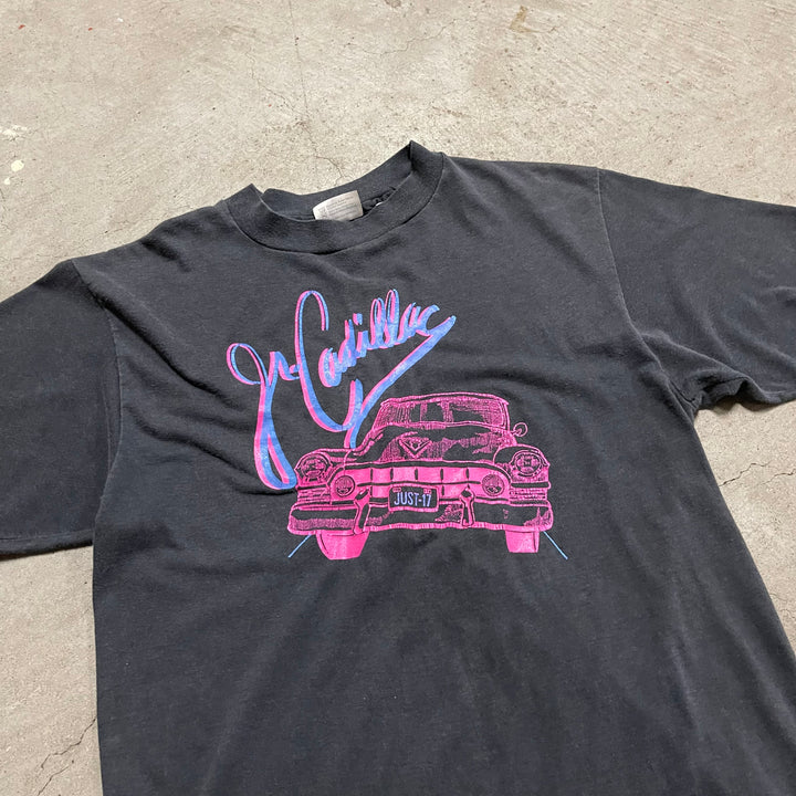 古着 USA製 80's ヘインズ/Y・cadillajc/キャデラック/車/ラグジュアリーカーブランド/ヴィンテージ シングルステッチ プリントTシャツ/サイズL