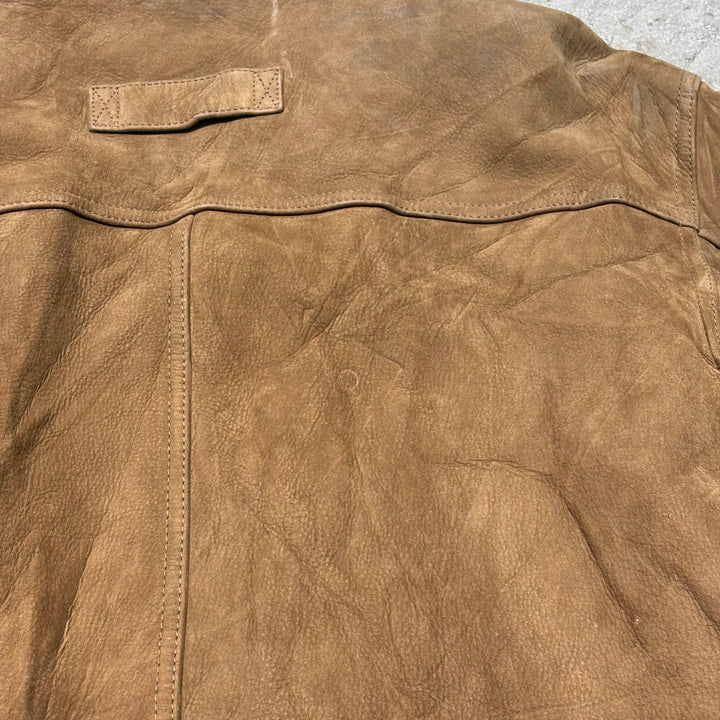 Used clothing 90's cabelas/Cabelas/ Genuine leather zip-up leather jacket/Half coat/Quilted lining/Cowhide/Size L
