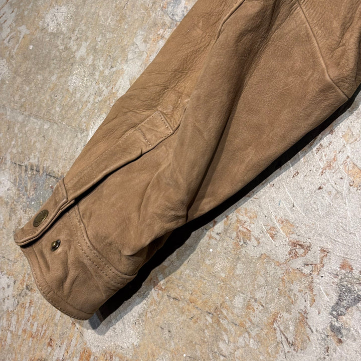 Used clothing 90's cabelas/Cabelas/ Genuine leather zip-up leather jacket/Half coat/Quilted lining/Cowhide/Size L