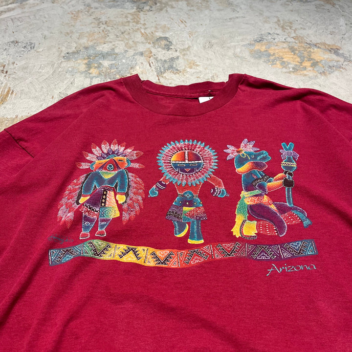 古着 ARIZONA/民族系/アート/ヴィンテージ シングルステッチ プリントTシャツ/サイズXL相当