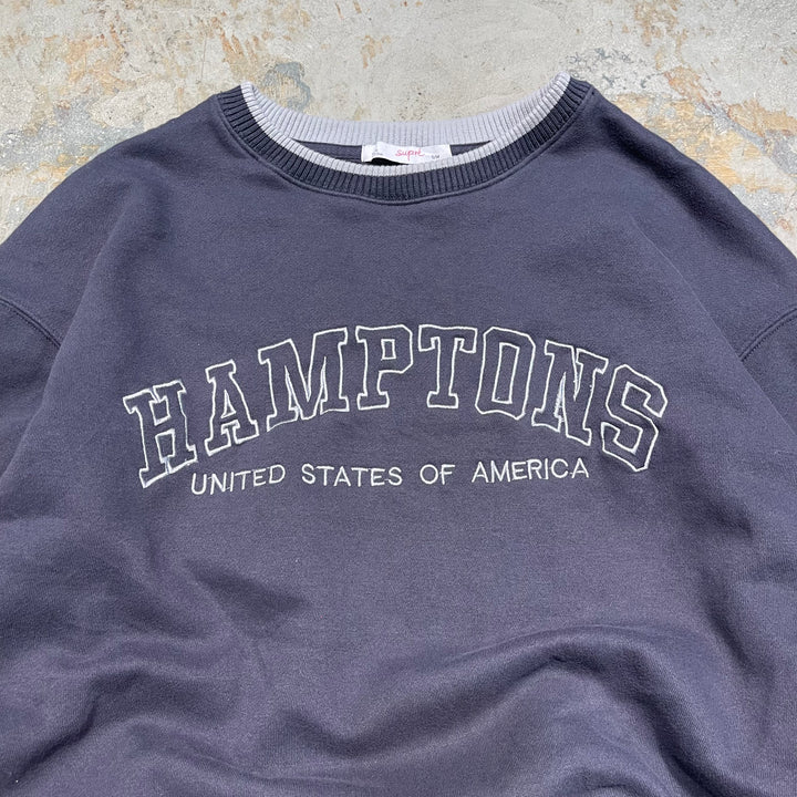 #4124 古着 Unknow/Crew Neck Print Sweat/クルーネックプリントスウェット/HAMPTONS UNITED STATES OF AMERICA/サイズS