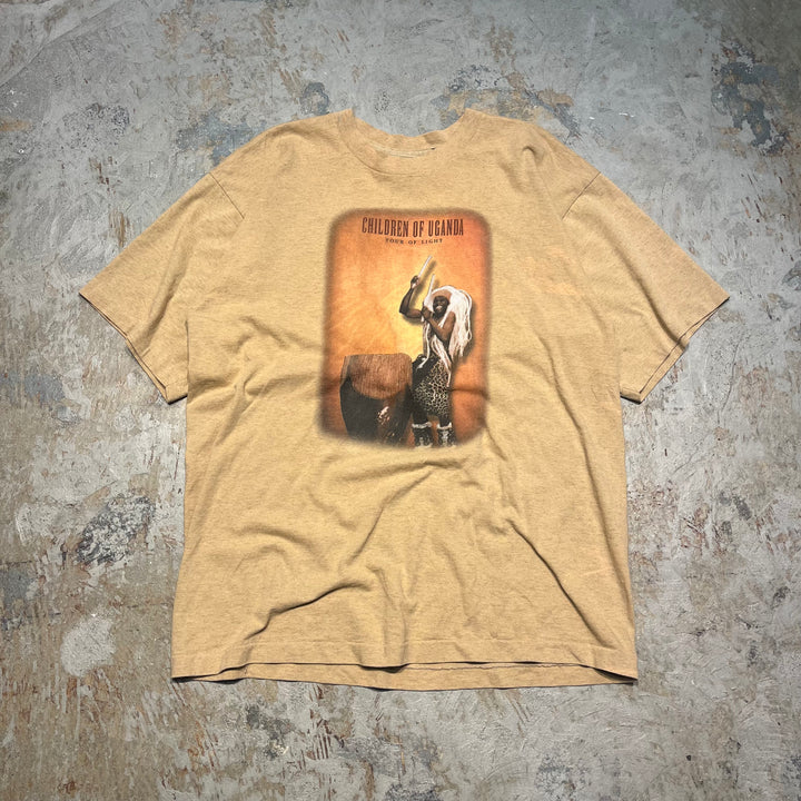 古着 ウガンダの子供たち/光のツアー/ヴィンテージ シングルステッチ プリントTシャツ/サイズXL