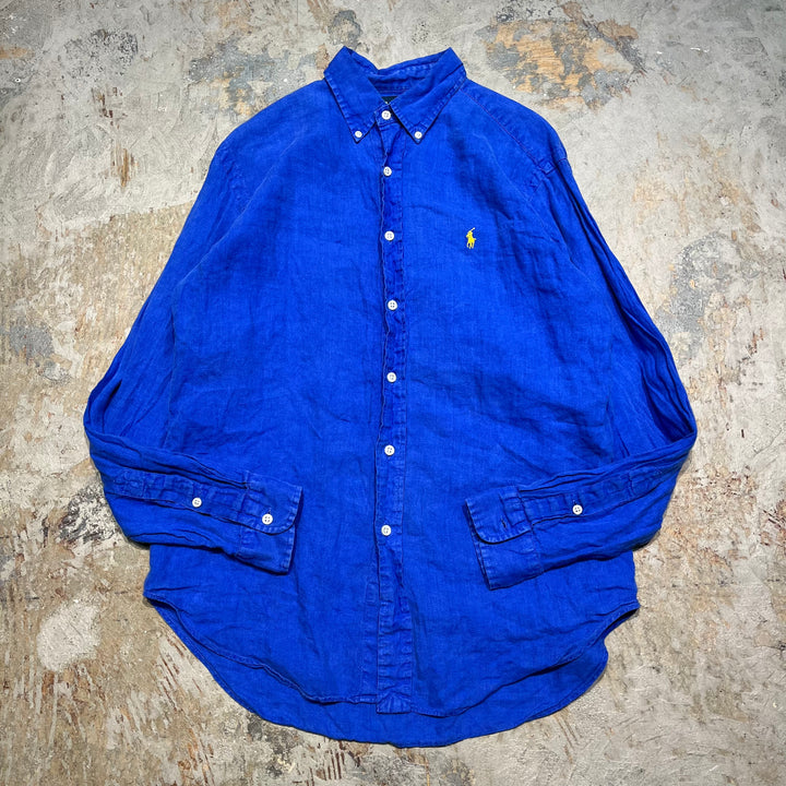 #4383 古着 Ralph Lauren/ラルフローレン/Long Sleeve Button Down Shirt /長袖ボタンダウンシャツ/Linen/リネン/サイズM
