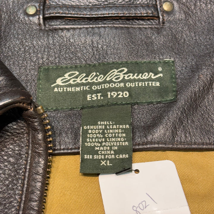 빈티지 Eddie Bauer/ Genuine Leather Zip-Up Leather Jacket/ Cowhide/ Size XL