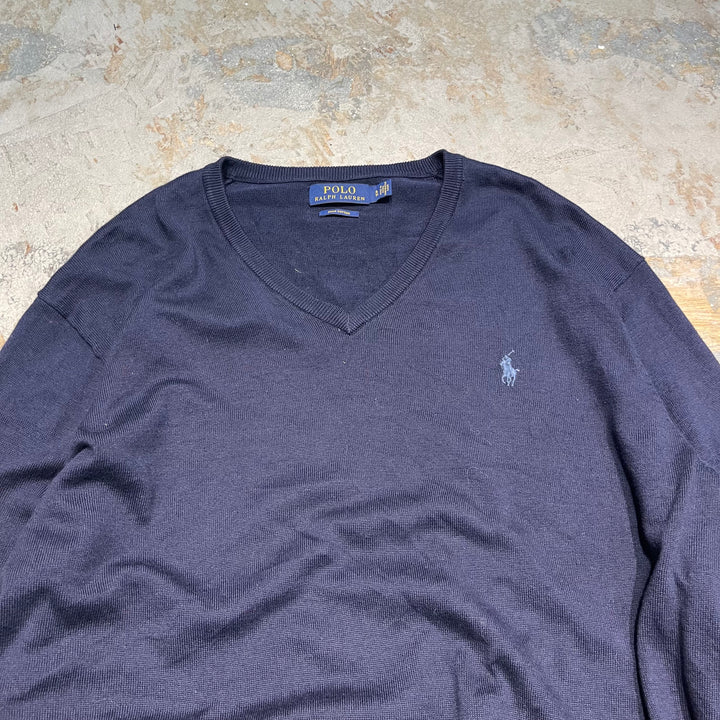 #3716 古着 POLO by Ralph Lauren/ラルフローレン / PIMA Cotton knit V Neck Sweatrer Shirts/ピマコットLンニットVネックセーター/サイズXL