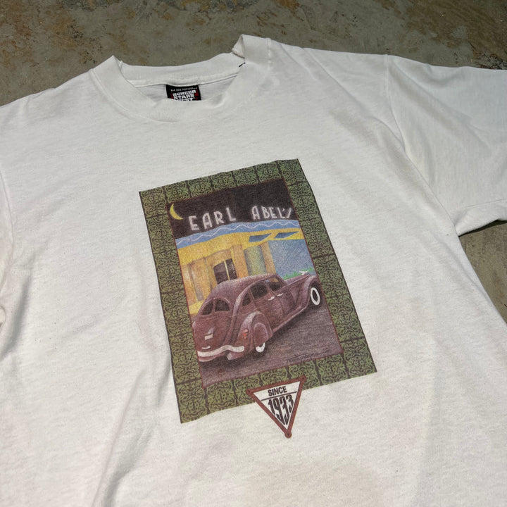 古着 90's スクリーンスターズ/アール・エイベルズ/テキサス州サンアントニオ/レストラン/ヴィンテージ シングルステッチ プリントTシャツ/サイズM