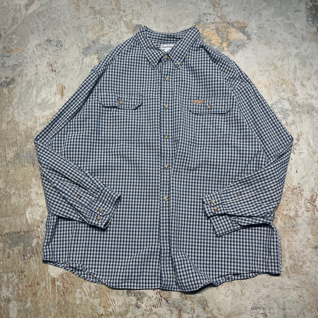 #4372 Used clothing Carhartt/Long Sleeve Button Down Shirt/Long Sleeve Button Down Shirt/Checked Plaid/Size 2XL