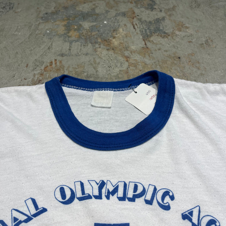 #4785 미국에서 만든 중고 의류 79의 종이 태그 올림픽 아카데미/빈티지 링거 티셔츠/사이즈 M
