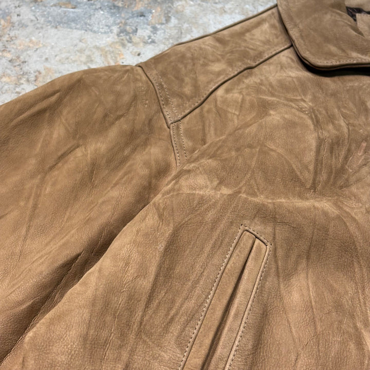 Used clothing 90's cabelas/Cabelas/ Genuine leather zip-up leather jacket/Half coat/Quilted lining/Cowhide/Size L