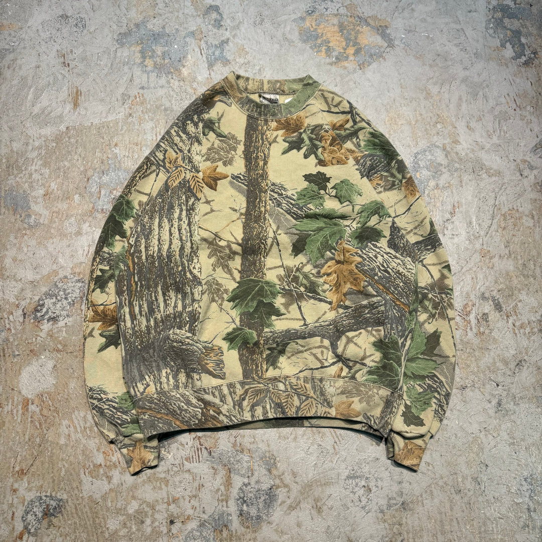 빈티지 저지/유니폼/실제 트리 패턴/승무원 넥 스웨트 셔츠/크기 l