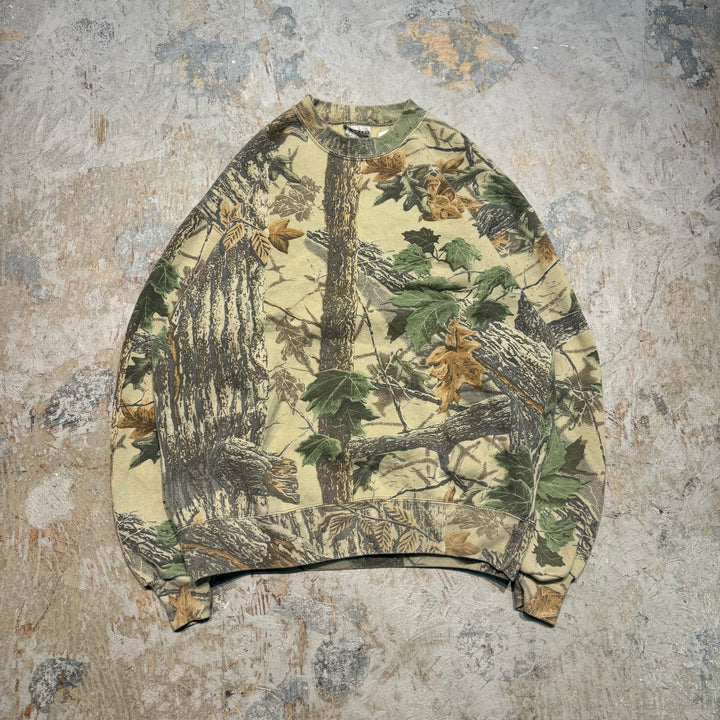 빈티지 저지/유니폼/실제 트리 패턴/승무원 넥 스웨트 셔츠/크기 l