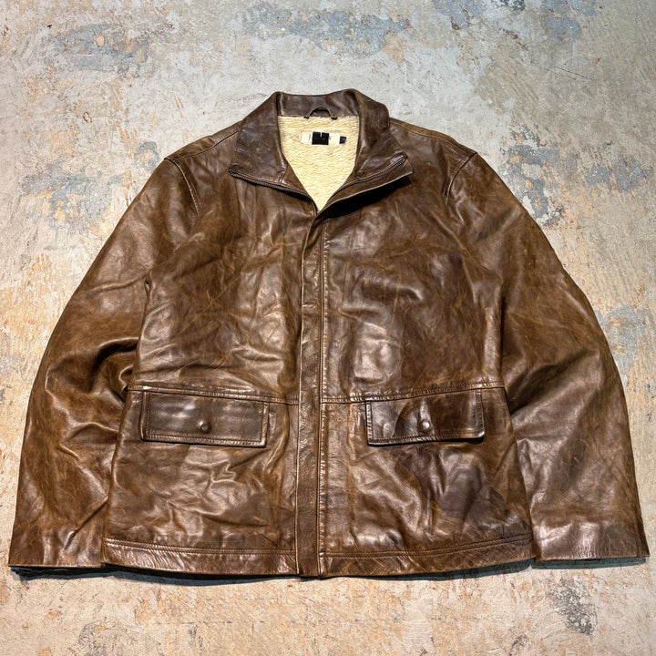 중고 의류 j.crew/ j.crew/ 정품 가죽 지퍼 업 가죽 자켓/ 소 가죽/ 보아 라이닝/ 크기 L