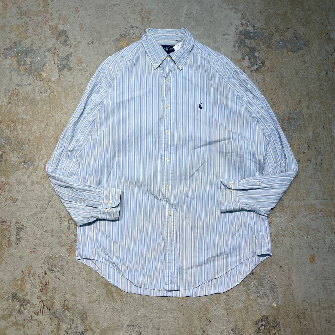 #4392 빈티지 Ralph Lauren/Long Sleeve Botton 다운 셔츠/긴 슬리브 버튼 다운 셔츠/스트라이프/Yarmouth/Size와 동등한 L