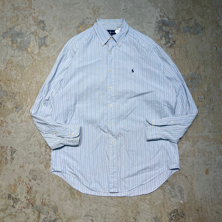 #4392 빈티지 Ralph Lauren/Long Sleeve Botton 다운 셔츠/긴 슬리브 버튼 다운 셔츠/스트라이프/Yarmouth/Size와 동등한 L