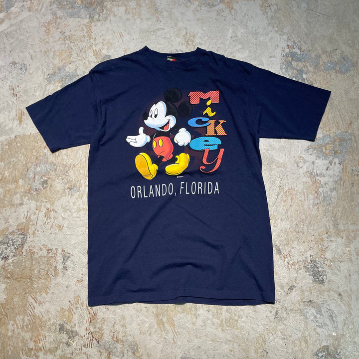 #4832 古着 90's USA製 ワールドリゾート ミッキーマウス/ヴィンテージ シングルステッチ Tシャツ/サイズML