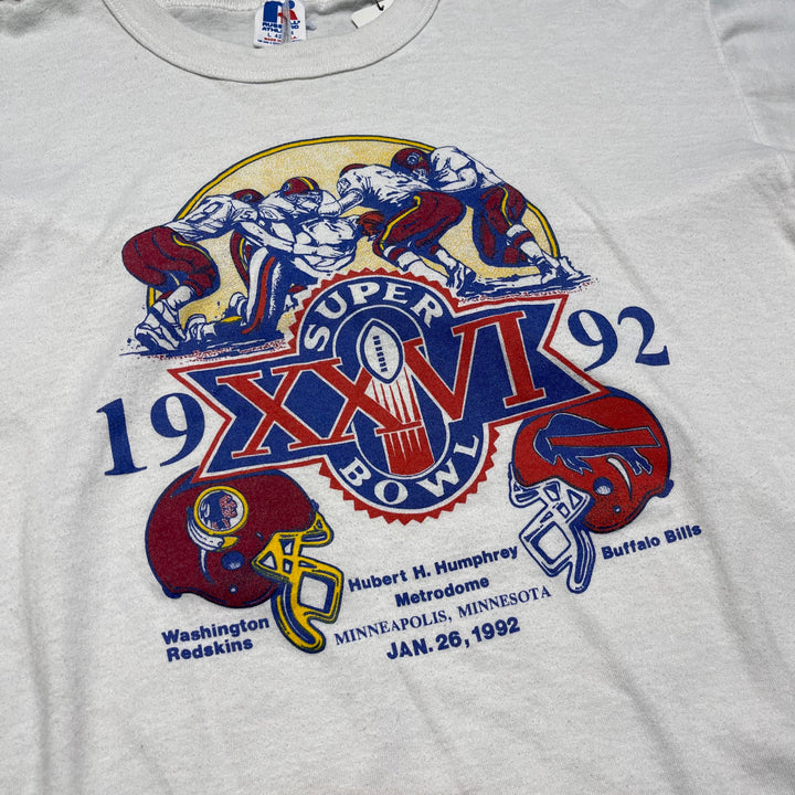 古着 90's USA製 NFL / RUSSELL ATHLETIC/ラッセル アスレチック/ 第26回スーパーボウル / ワシントン・レッドスキンズ VS ブァッファロー・ビルズ / 1992年1月26日開催 / ヴィンテージ シングルステッチ プリントTシャツ / サイズL