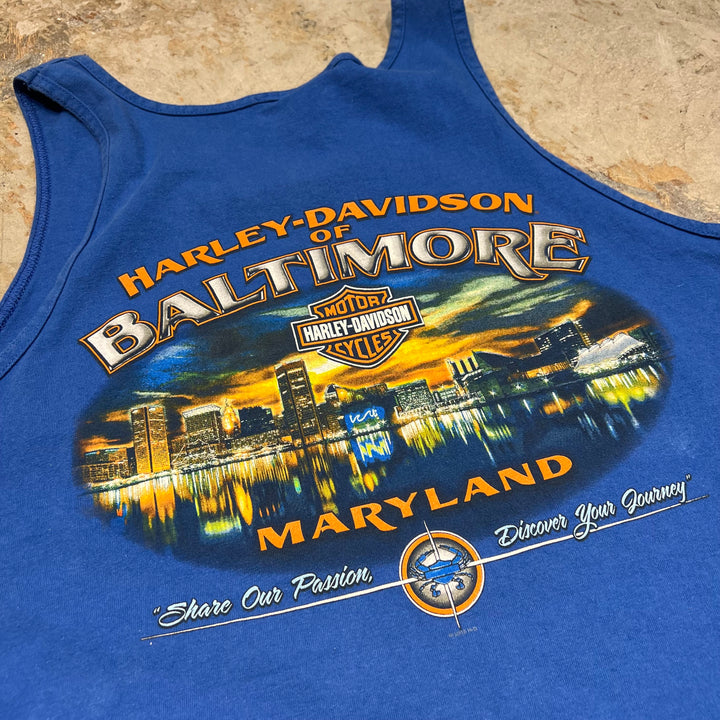 빈티지 할리 데이비슨 / 할리 데이비슨 / 볼티모어 메릴랜드 매장 / 인쇄 티셔츠 / 민소매 / 크기 xxl