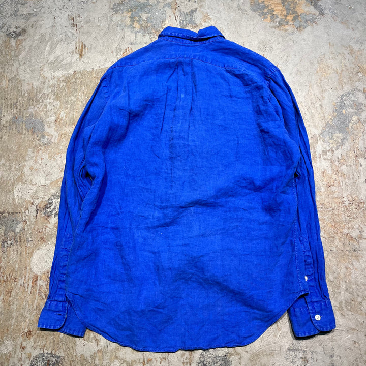 #4383 古着 Ralph Lauren/ラルフローレン/Long Sleeve Button Down Shirt /長袖ボタンダウンシャツ/Linen/リネン/サイズM