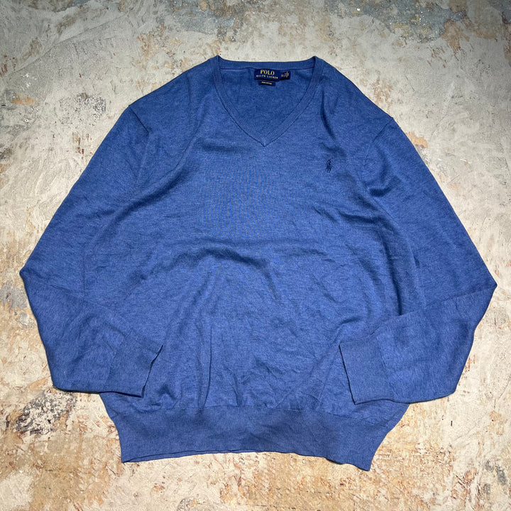 #3701古着/ラルフローレン/POLObyRalphLauren/コットンニット/Cottonknit/Vネック/サイズXXL