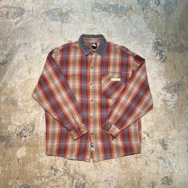 古着 90's~ USA製 NO FEAR/ノーフェア / 長袖コットンネルシャツ/ チェック柄 / 襟コーデュロイ /サイズL