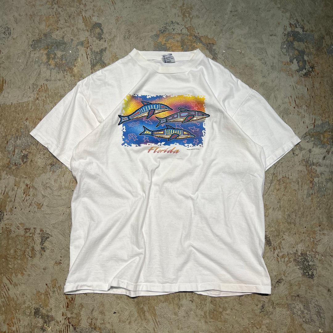 빈티지 돌고래/플로리다/아트/회사/빈티지 싱글 스티치 프린트 티셔츠/크기 XL