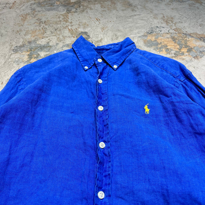 #4383 古着 Ralph Lauren/ラルフローレン/Long Sleeve Button Down Shirt /長袖ボタンダウンシャツ/Linen/リネン/サイズM