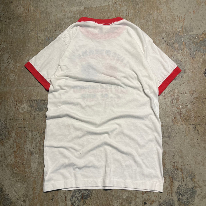 #4784 古着 USA製80's~ 紙タグ/ヴィンテージ プリントリンガーTシャツ/サイズM
