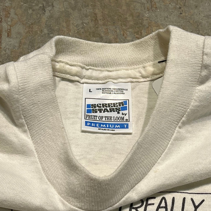 중고 의류 90 년대 미국 만든 스크린 스타 / 크루즈 캄포 맥주 / 오 신! 나는이 맥주를 정말 좋아한다! / 빈티지 단일 스티치 인쇄 티셔츠 / 크기 l