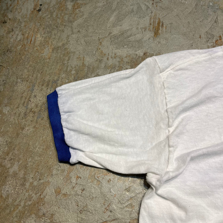 #4786 미국 80 년대에서 만든 중고 의류 ~ 종이 태그/빈티지 인쇄 링거 티셔츠/크기 m l 동등한