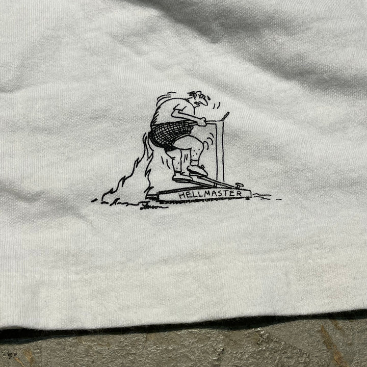 중고 의류 90의 미국은 지옥 / 빈티지 단일 스티치 인쇄 티셔츠 / 크기 XXL에 먼 쪽 / 만화 스트립 / 에어로빅을 만들었습니다.