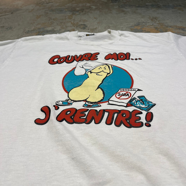 #4294 Unknow/short sleeve t-shirt Tee/シングルステッチ/COUVRE MOI... J'RENTRE!/半袖Tシャツ/90's/サイズXL