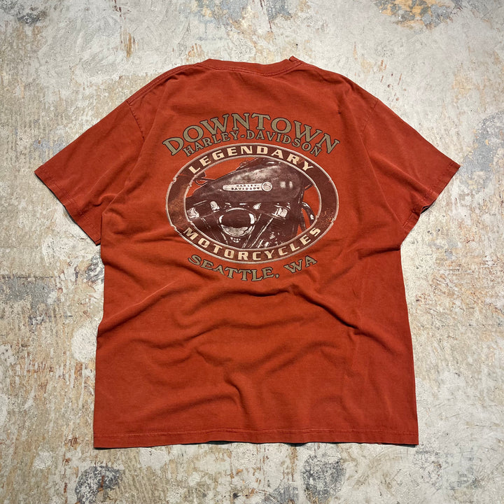 古着 USA製 Harley-Davidson/ハーレー ダビッドソン ワシントン州 ダウンタウン・シアトル プリントTシャツ サイズL