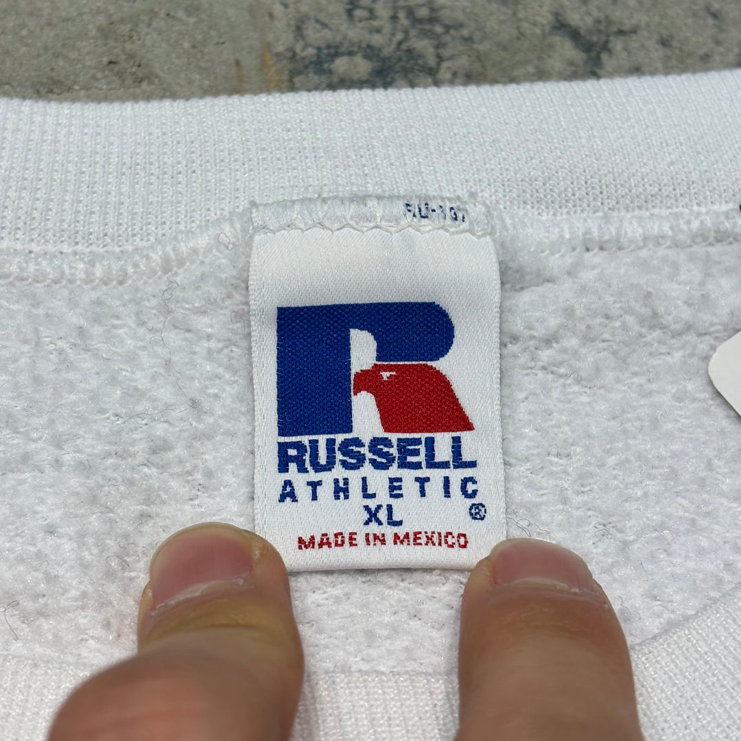 Used clothing 90's ~ RUSSELL ATHLETIC/ Russell Athletic/ Blank crew neck sweatshirt/ Plain/ Front V gusset/ Size XL