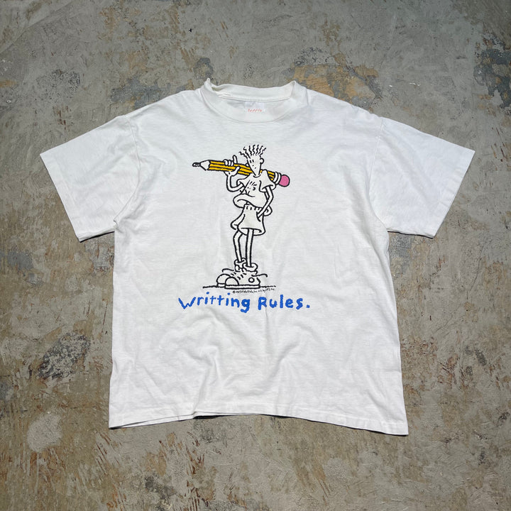 古着 USA製 85's ファイド・ダイド/書き方のルール/ヴィンテージ シングルステッチ プリントTシャツ/サイズXL